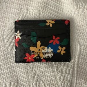 Kate Spade Black Card Holder with Floral Accents